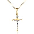 Barzel Cross Necklace for Women & Men 18K Gold Plated Flat Mariner/Marina 060 3MM Chain Necklace With Cross Pendant.