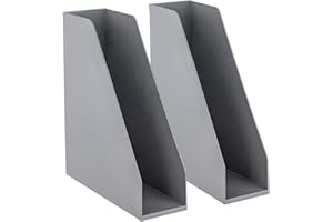 carrotez Open Front Magazine File Holder, Plastic Magazine Rack, Vertical File Organizers for Desk, Office Organization Essentials, 10.8" x 3.7" x 12.6" - 2 Pack, Grey
