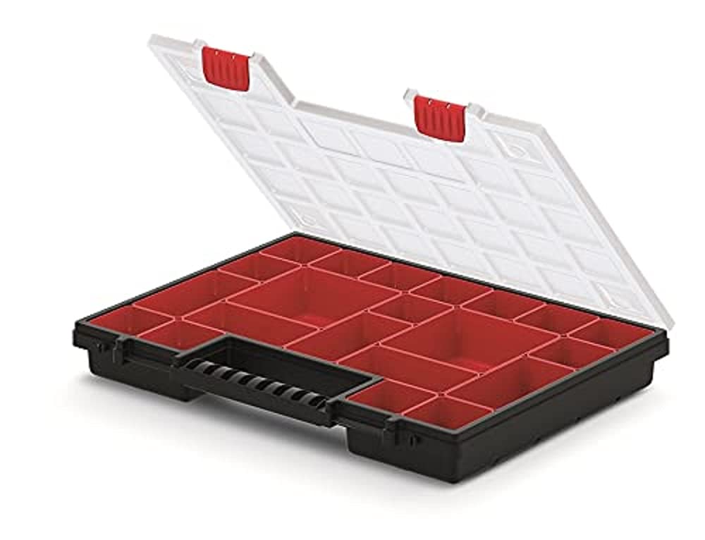 Prosperplast Organiser Tool NOR B (Assortment Box, Small Parts Magazine for Screws/Tools, Removable Boxes, Transparent Lid, Sorting Box), Transparent