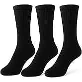 Prime Impulse Premium Crew Cotton Men/Women Atheletic 3 Pack Running Socks, Black, Size 39-42, Moisture-Absorbent, Breathable, Cushioned, Daily Wear