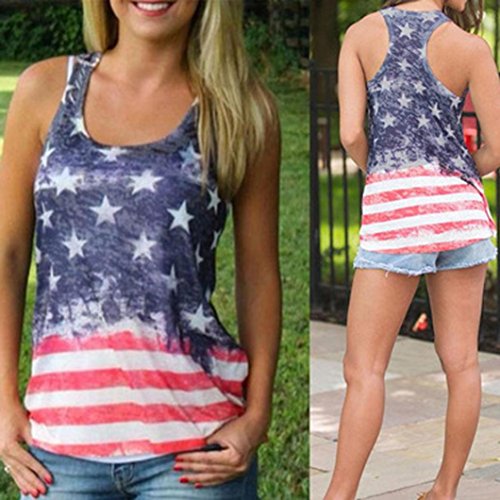 WuyiMÂ® 2018 Hot Sale! Women Casual American Flag Print O-Neck Tank Top Sleeveless Shirt Blouse (Multicolor, M)