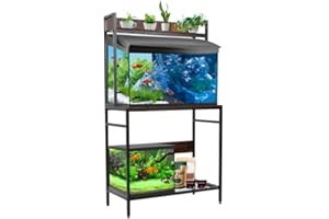 huyear 20-29 Gallon Fish Tank Stand, Heavy Duty Metal Frame Aquarium Stand for Fish Tank Accessories Storage, 3-Tier Fish Tank Stand with Plant Shelf for Living Room Home, 29.5" x 54.7" x 15.7", Brown