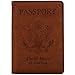 KINGMAS Passport Holder Cover, Vaccine Card Holder RFID Blocking Travel Passport Wallet Leather Case for School Bussiness Trip Travel and Go Abroad (Brown, Magnetic Buckle)