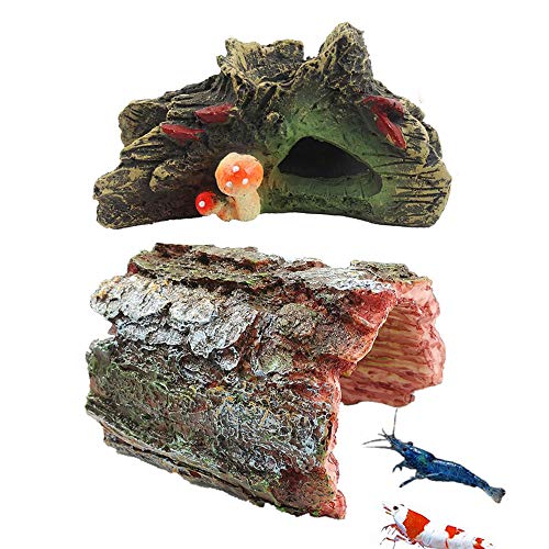 kathson Aquarium Cave Fish Hideout Resin House Decor 2pcs Betta Log Hollow Decaying Trunk Ornament