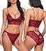 ADOME Women's Lace Lingerie Bra and Panty Set Strappy Babydoll Bodysuit S-XXL (Large, Dark Red 7221)
