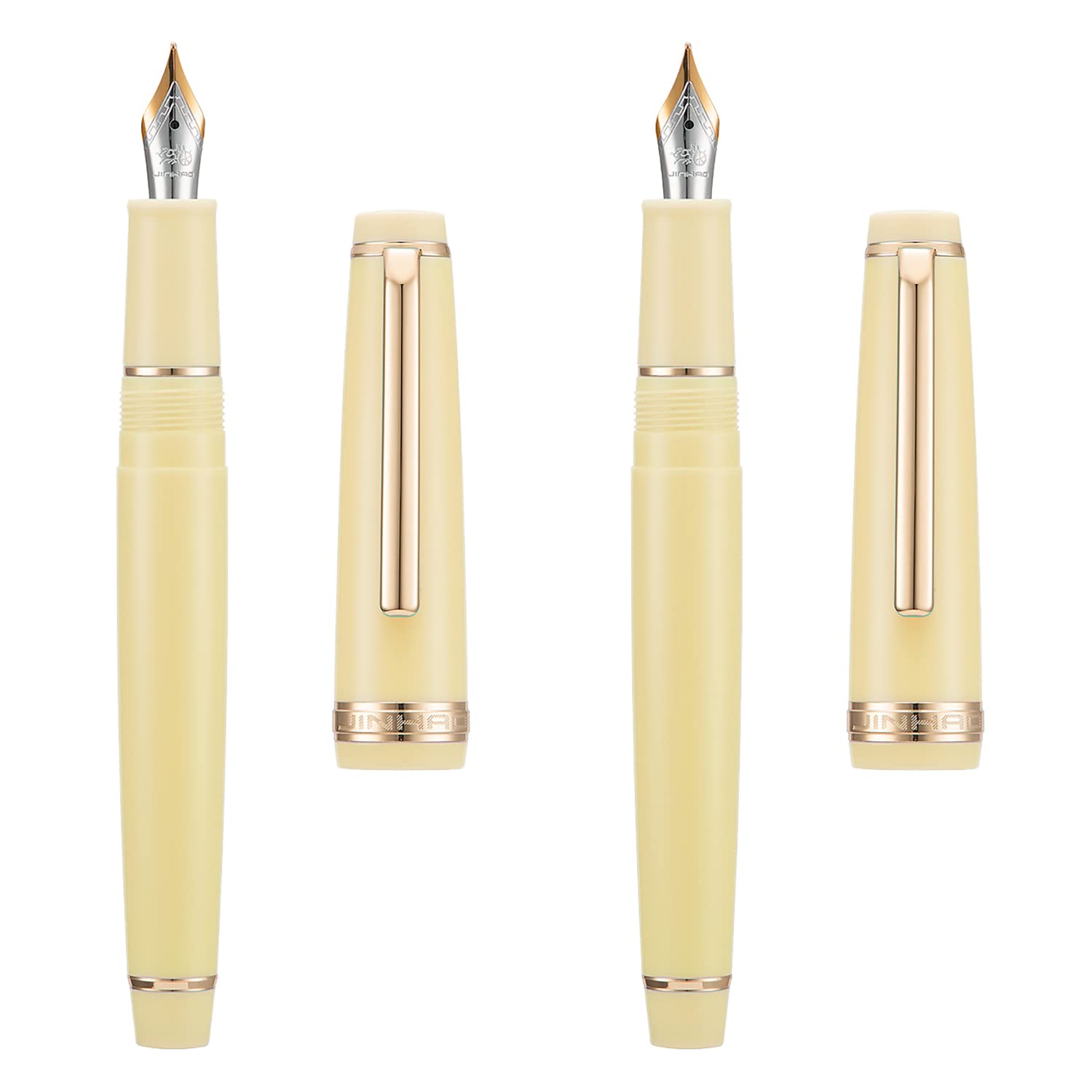 2 PCS Jinhao 82 Resin Fountain Pen Iridium Extra Fine & Fine Nib with Converter, Yellow with Golden Clip Writing Pen Set
