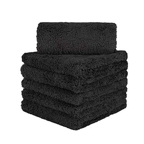 CARCAREZ Edgeless Microfiber Towels, Professional 70/30 Blend 450 GSM Dual-Pile Microfiber Auto Detailing Towel, 16x16 inch, Pack of 6 (Black)