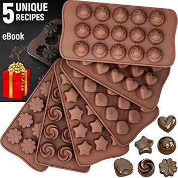 Silicone Candy Molds + 5 Recipes eBook - 6 Pack - FDA Approved Silicone Molds For Fat Bombs - Chocolate Molds