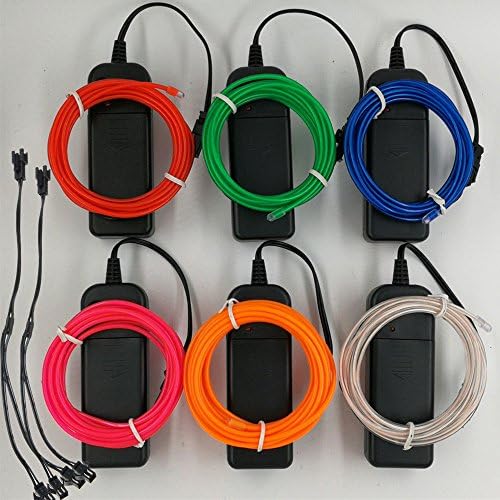 TGHCP 6 Pack 8.2FT Neon Glowing EL Wire (White,Blue,Green,Orange,Pink,Red) with Battery Pack+2 PCS Y Splitter for Costume Car Halloween Chirstmas Party Decoration