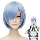 EZ2WORLD Re:Life in a different world from zero Ram Rem Short Blue Pink Hairs Cosplay Wigs (Blue)