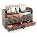 MyGift Rustic Torched Wood Office Desk File Organizer Holder, Desktop Mail Holder and Document Sorter with Pull-Out Storage Drawer