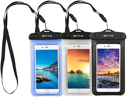 MOTTIS Universal Waterproof Case, New Type PVC Wa.terproof Pouch for Outdoor Sports with IPX8 Certified for iPhone7,Samsung,S8, Google Pixel, HTC, LG, Huawei[3-pack] (blue，white，black)
