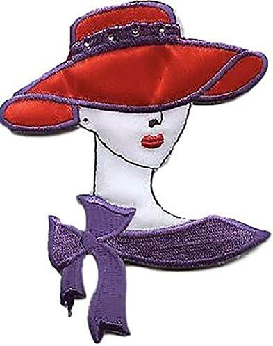 [Single Count] Custom and Unique (4" x 4-3/4") Womens Red Hat Society Vintage Historical Fashion Patch Iron On Embroidered Applique Patch {Red, White &amp; Purple}