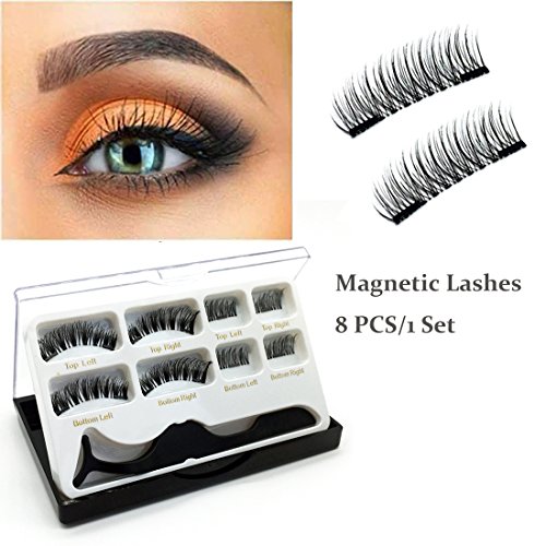 Eyelashes Magnetic Adhesives Extension Set With Applicator Tweezers Double Magnetic No Glue Needed Easy to Apply Soft False Eyelash for Natural Look (2 Pairs)