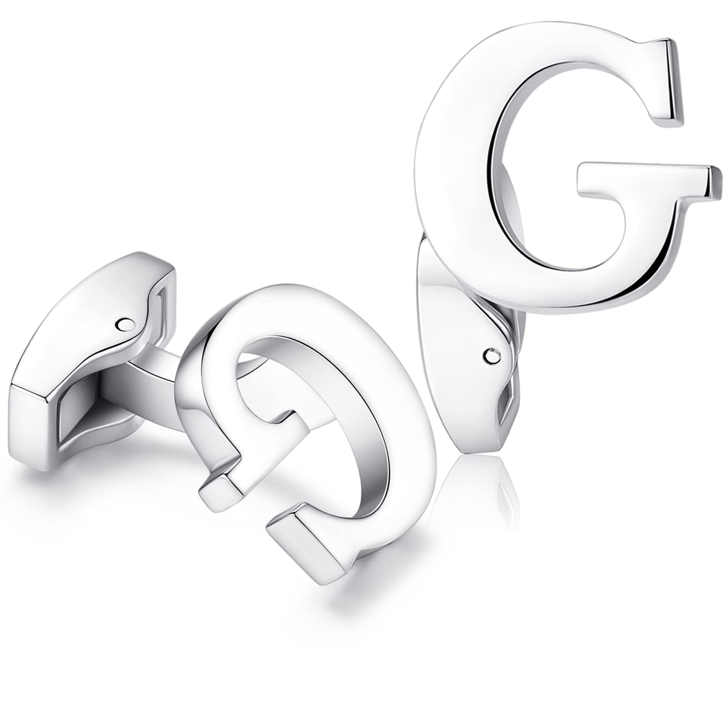 HONEY BEAR Hanana Mens Initial Alphabet Letter Cufflinks for Wedding Marriage Gift Silver