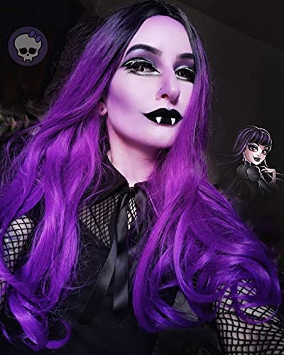 RainaHair Dark Purple Ombre Hair For Woman Synthetic Lace Front Wigs Long Body Wave Hair Heat Resistant Holidays Cosplay Drag Queen Wigs 24inches