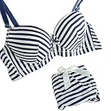 ROPALIA Womens Charm Sexy Padded Striped Underwear Push Up Bra and Panty Set
