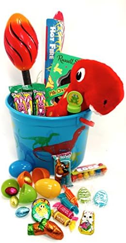 Easter Bucket Basket: Prefilled- Boys Dinosaur Activity, Candy and Toy Classic Easter Gift Basket Bundle (25 Piece)(Dino)