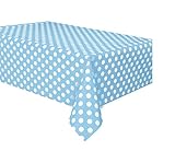 Polka Dot Plastic Tablecloth, 108" x 54", Light Blue