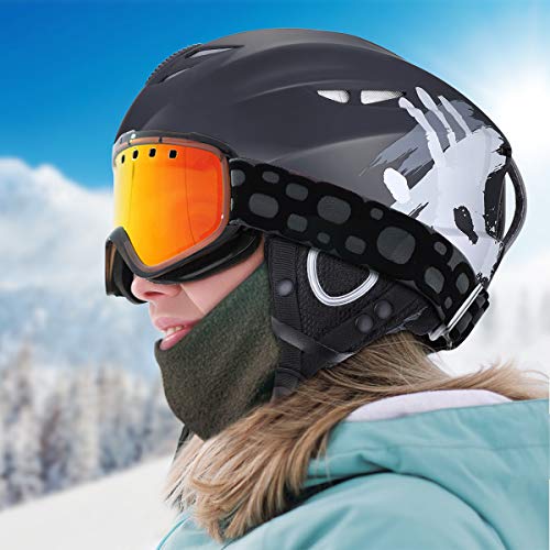 MOHOO Ski Helmet, Snowboard Helmet - Goggles Compatible, Adjustable Venting, Removable Liner and Ear Pads, Lightweight Black Safety-Certified Snow Sports Helmet for Men, Women