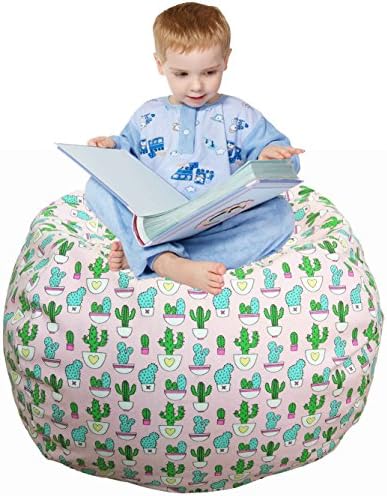Stuffed Animal Storage Chair Cover, Soft Canvas&amp;Handle, Kids Bean Bag Game Chair Perfect Storage Solution In The Bedroom - 38", Cactus Print