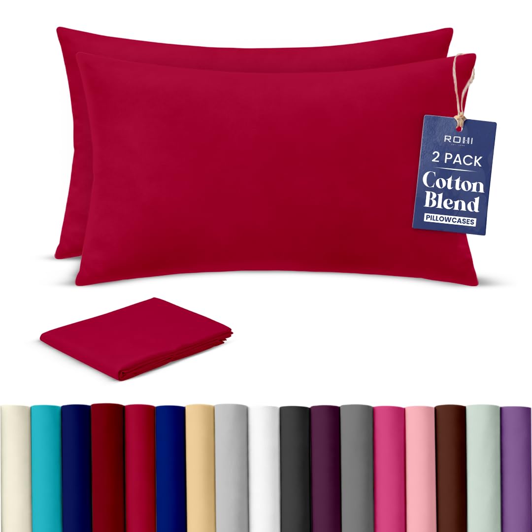 Rohi Luxury Red Pillow Cases 2 Pack - (50×75cm) | Soft & Comfy Cotton Blend Pillow Covers with Envelope Closure | Breathable, Anti-Allergy, Fade & Wrinkle Resistant