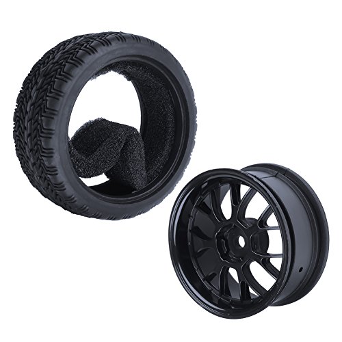 Hobbypark (4-Pack) OD 2.56''(65mm) Rubber Tires & Wheels 12mm Hex Drive Hub for 1/10th Scale RC Touring Car