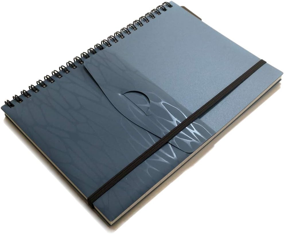 YUREE A5 Spiral Notebook Lined Wirebound Journal, Elastic Cover Spiral Ruled Journal with pockets, Elastic Closure Strap, 8.3x5.9in, Blue
