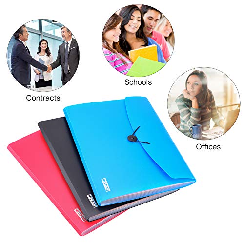 7-Pocket Expanding File 3pcs, Plastic Expandable File Folder - Black&Blue&Red