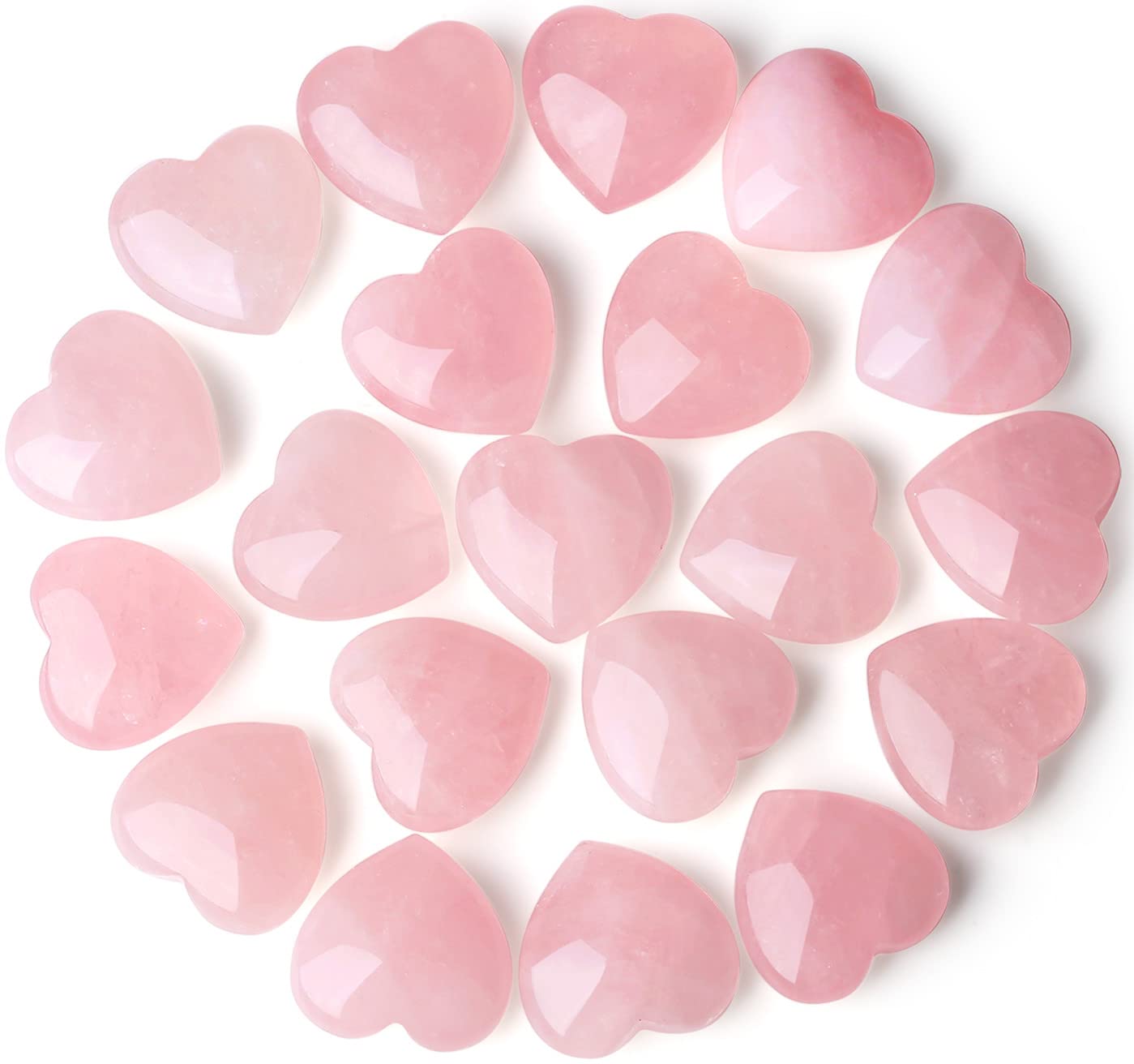 Photo 1 of 20 PCS Rose Quartz Heart Crystals Natural Crystal Polished Healing Cute Mini Pocket Stones Palm Thumb Love Gemstones Set Bulk Wholesale Reiki Energy Balancing Meditation Pink Heart Gifts for Mother Anniversary Valentine's Day Gifts for Women