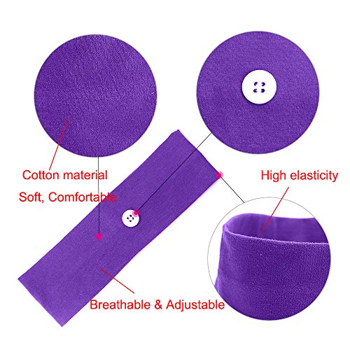 Headband with Buttons for måsk, Non Slip polyester Head Wrap for Yoga, Running, Sports, Style Hair Band Hair Hoop for Women, Men (Headband-Purple 5pcs)