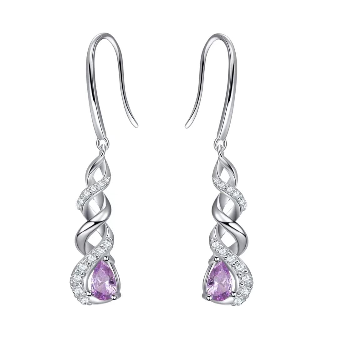 Qings June Birthstone Dangling Earrings - 925 Sterling Silver Cubic Zirconia White Moonstone Infinity Gemstone Alexandrite Earrings Piercing Sparkling Jewelry for Women Girls Teens