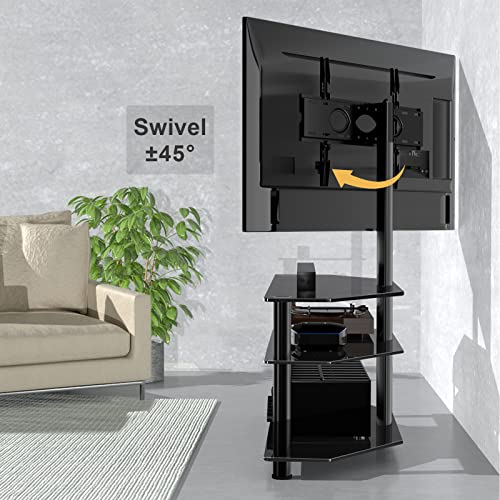 TAVR Glass Floor TV Stand with Swivel Mount for 32 37 43 47 50 55 60 65