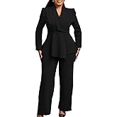 Tbahhir Women's 2 Piece Outfits Suit Set Long Sleeve Ruffle Blazer Tops Casual Business Wide Leg Pants Dressy