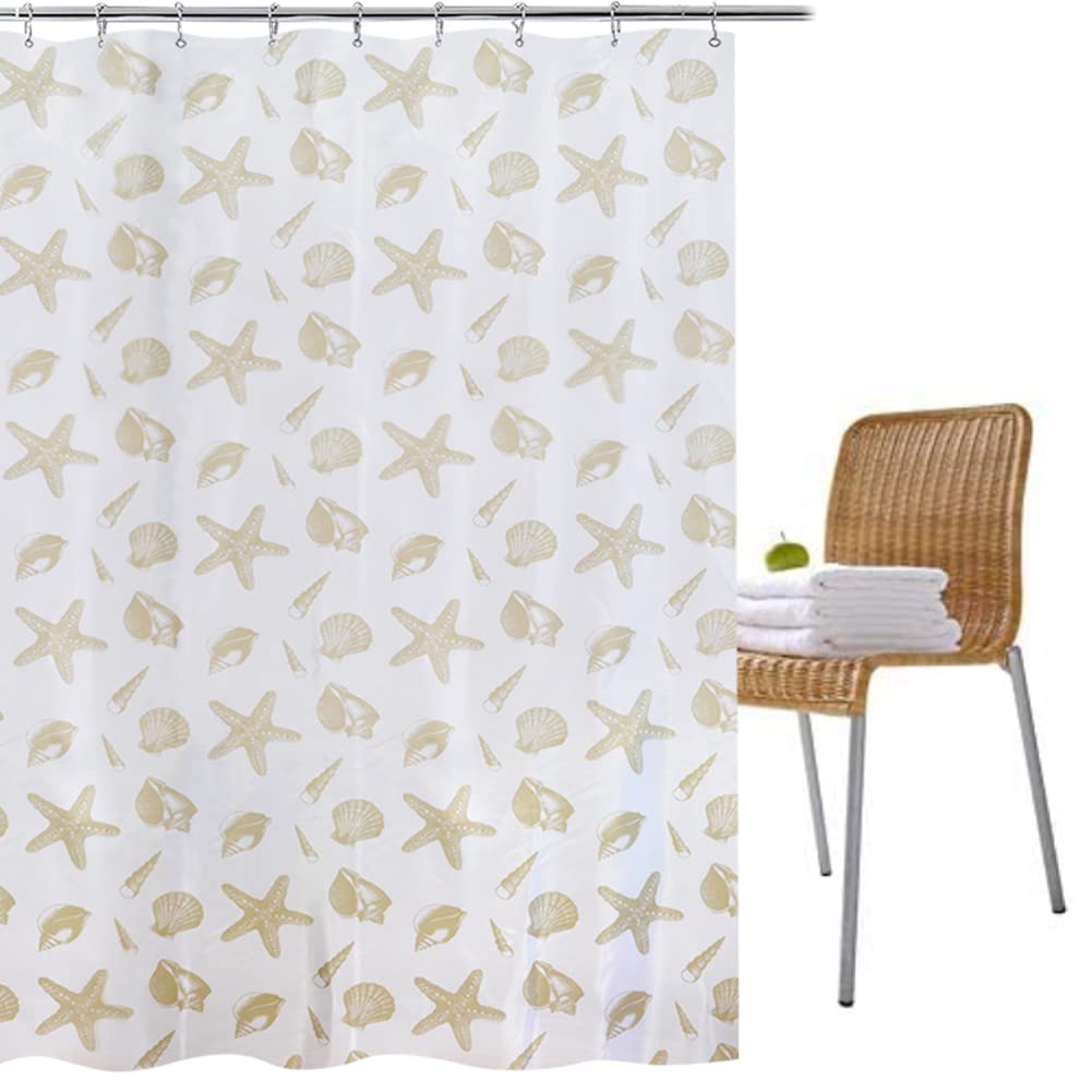 YISURE Shell Shower Curtain, Textile Polyester Fabric Machine Washable Shower Curtain, Width 180 x Height 200cm