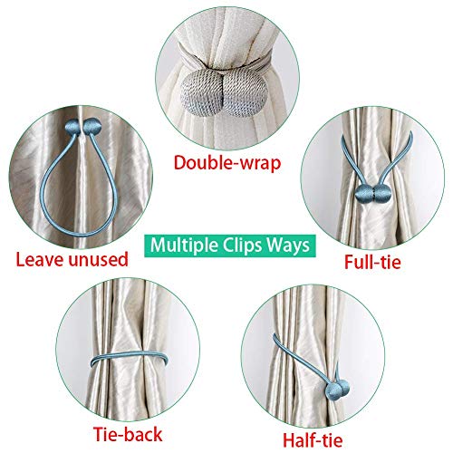 YOBAYE Magnetic Curtain Tiebacks, 4 Pack Drape Tie Backs Decorative Curtain Rope Holdbacks for Home Kitchen Office Window Drapes, No Drilling & Holes Required,Beige