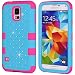 Galaxy S5 Case, KAMII 3 Layers Verge Hybrid Soft Silicone Hard Plastic Triple Quakeproof Drop Resistance Protective Case Cover for Samsung Galaxy S5 (Blue Rose)