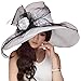 June's young Women Hats Summer Big Hat Wide Brim Top Flower(White/black)