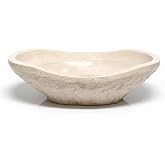 Shades of Nature Oval Travertine Vessel Sink &ndash; Natural Stone Wash Basin, Hand-Carved Bathroom Sink with Chiseled Exterior &amp; Polished Interior, Above Counter Vanity Basin (Includes Matching Soap Tray)
