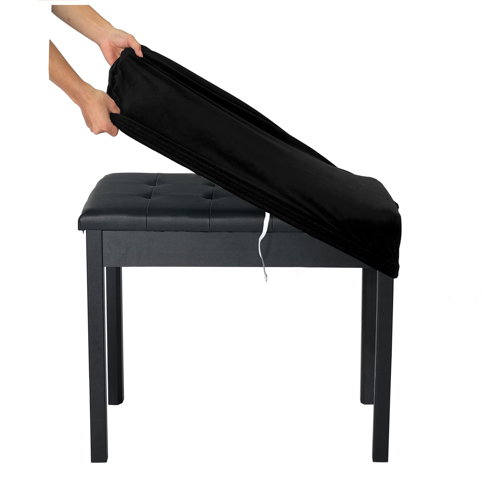 Photo 1 of SINOSSO Soft Velvet Piano Bench Cover, (20"- 26.5") L x (11.8"- 15.7") W Rectangle Stretch Washable Stool Upholstered Protector Slipcover, (S, Black)