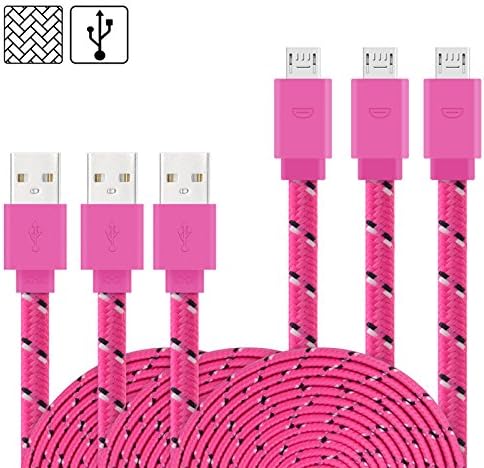 Micro Cable, AiGoo [3-Pack] Premium 6FT Flat Nylon Fabric Braided USB 2.0 A Male to Micro B Charger Cables for Samsung Galaxy S7 Edge, S6, HTC, Motorola, Sony, LG, Nokia, Blackberry and More, Rosered
