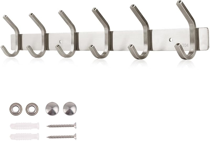 Dripex 304 Stainless Steel Coat Hook Rack Wall Mounted 6 Hooks Heavy Duty