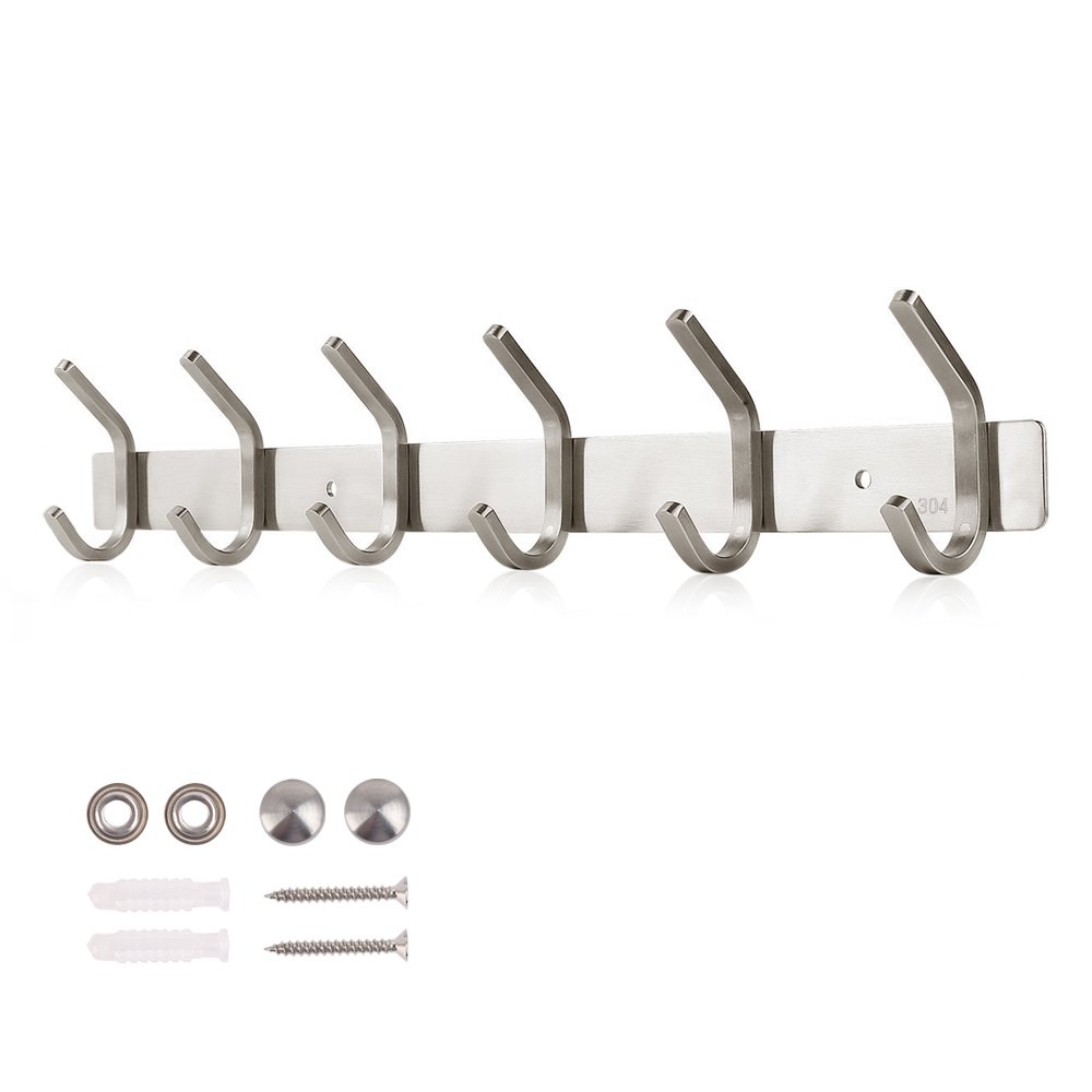 Dripex Coat Hook Rack Wall Mounted 304 Stainless Steel Hanger Heavy Duty Clothes Hat Holder (6 Hooks) โ image 1