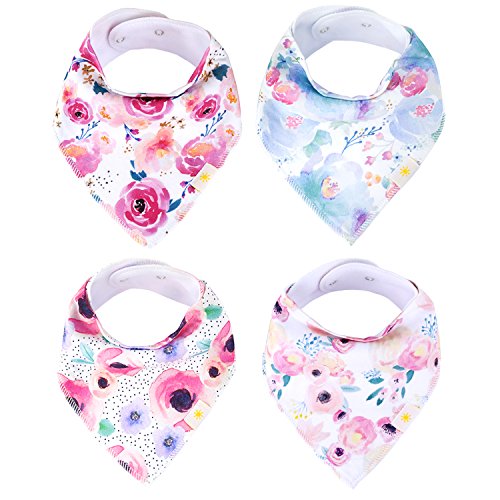 UPC 610521861648, Baby Bandana Drool Bibs for Drooling and Teething 4 Pack Gift Set Bloom Floral Design for Girls by Arrmshakii