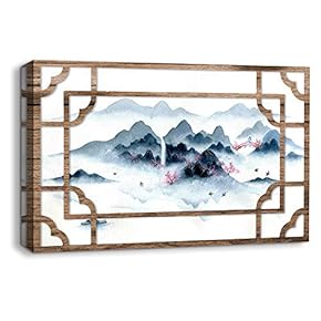 Canvas Wall Art Traditional Chinese Windows View Painting Artwork for Home Prints Framed - 12x18 inches
