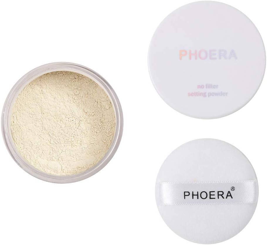 Lenfesh Women Powder Loose Face Powder with Puff Translucent Smooth Setting Foundation Makeup