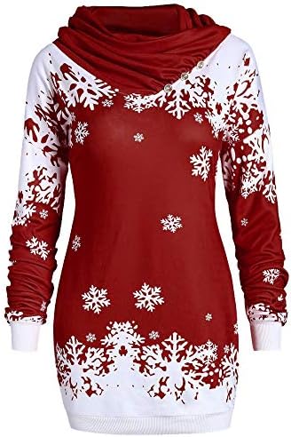 Moonuy Festive Christmas Stylish Design Dress Party Dress for Christmas Party Decoration Fashion Women Merry Christmas Snowflake Printed Tops Cowl Neck Sweatshirt Blouse