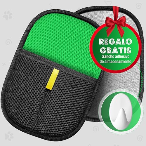 RUBALN®️Quita Pelos Mascota,Manopla Quita Pelos Mascota Guante+Gancho Colgador de Regalo Quita pelos Perro Gato, Removedor de Pelo Mascota, Guante Reutilizable .Uso Diario. (Verde)