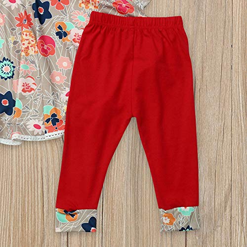 NUWFOR Toddler Baby Girls Floral Print Drees Pants Headband Outfits Clothing Set（Red,2-3 Years - Thumbnail 5