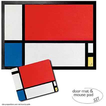 Set: 1 Fußmatte Türmatte (70x50 cm) + 1 Mauspad (23x19 cm) - Piet Mondrian, Komposition II In Rot, Blau, Gelb, 1930